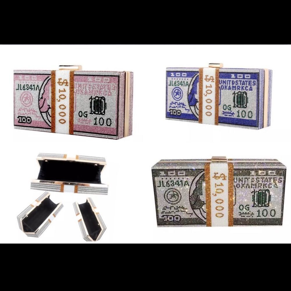 Rhinestone US Dollars Clutch Bag.
